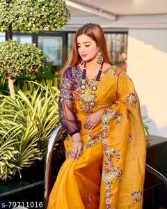 Indian Bollywood Soft <b>Tissu</b> Organza Silk Heavy Embroidery Sari Latest Exclusive Saree Ethnic Bridal Adults <b>Wedding</b> Stunning Look - Product Image 4