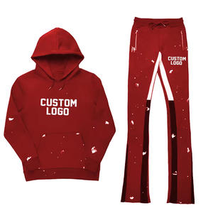 Usaze deportes OEM personalizado Unisex serigrafía sudaderas con capucha y pantalones de chándal acampanados casual Slim Fit Joggers conjuntos chándal para hombres - Product Image 4