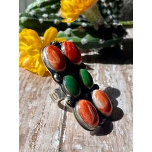 Nelson Johnson Bezel <b>Set</b> Coral & <b>Sterling</b> <b>Silver</b> Cluster <b>Ring</b> Size 8.5 - Product Image 3