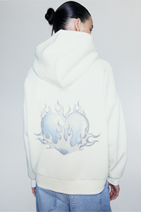 Women's Cream <b>Zip</b>-Up Hoodie With Embroidered Logo Casual Sweatshirt Regular Fit Full Sleeve Knitted Cotton Autumn Wear - Product Image 2