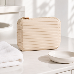 PVC Striped Cosmetic Bag Waterproof Multi Compartment Makeup <b>Case</b> For <b>Travel</b> - Product Image 2