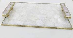 Bandeja para servir de ágata rosa, borde embellecedor dorado con mango de latón, borde embellecedor dorado con forma de estilo libre - Product Image 2