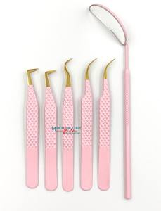 Pince à épiler d'extension de cils en acier inoxydable à pointe dorée rose pour bébé marque privée volume L pince à cils avec embouts en fibre - Product Image 2