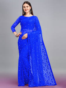 Bollywood Designer Net Saree avec chemisier non cousu Self Design Saree de mariée pour la fête de mariage FashionHarbour - Product Image 3