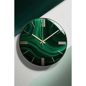 Horloge murale à face unique en bois de teck vert royal et résine époxy, design Art Déco de luxe, décoration intérieure, logo personnalisé, salon panoramique - Product Image 1