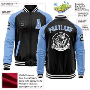 Custom <b>Black</b> Light Blue-White Bomber Varsity Letterman Two Tone Zipper Jacket Windbreaker Vintage Men's Varsity Jacket - Product Image 2
