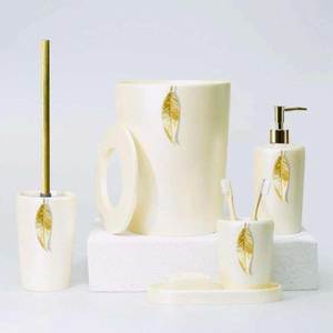 Vente flash : Ensemble de salle de bain en résine polie à motif pilier, accessoires sanitaires pour salles de bain, effet marbre, luxe, imperméable - Product Image 3