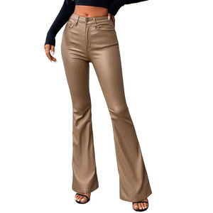 Pantalones de Cuero Personalizados para Mujer, Conjuntos de Moda con Top Halter y Pantalones Acampanados, Diseño Elegante, Calidad Premium, Pantalones de Cuero Modernos para Mujer - Product Image 6