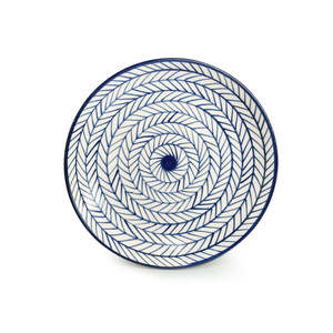 Ensemble de 2 assiettes à steak en céramique peintes à la main Indigo Chevron allant au micro-ondes avec faible quantité minimale de commande pour les hôtels et les cuisines Design moderne INS - Product Image 1