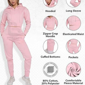 Conjunto de chándal de algodón y poliéster para mujer, tamaño personalizado con bajo MOQ, patrón sólido, superventas para el invierno - Product Image 5