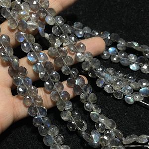 Cuentas de briolette con forma de corazón facetado de labradorita, taladro lateral de 7MM, venta al por mayor Natural multicolor para uso en joyería - Product Image 4