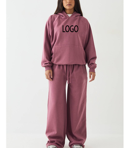 OEM ODM Custom Women Boxy Fit Tracksuit Wholesale Brand Printed logo Plus Size Athleisure Wear Cotton Pullover 2PCS Jogging <b>Set</b> - Product Image 1