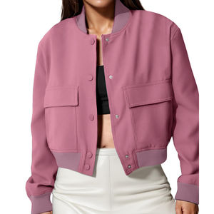 Veste bomber en toile tricotée pour femme de haute qualité OEM, vêtement d'extérieur chaud d'hiver, léger, fermeture éclair, imperméable, respirant, uni, teint - Product Image 4
