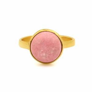 Bague unisexe en argent sterling 925 plaqué or 18 carats, faite à la main, avec thulite rose naturelle de 12 mm, sertie en bélière, bijoux pour femmes - Product Image 4