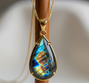 Vêtements quotidiens en argent Sterling 925 chaîne délicate bohème naturel Labradorite goutte forme pendentif guérison cristal mode pendentifs - Product Image 1