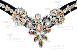 Bandeau de tête de cheval en cristal de luxe, accessoire de bride en cuir noir avec décoration en strass - Product Image 2