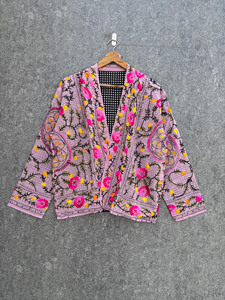 Recycled Short Kimono Phulkari Quilted Georgette Fabric 100% Cotton Eco-Friendly Women Festival <b>Wedding</b> Party Gift <b>Jacket</b> - Product Image 6