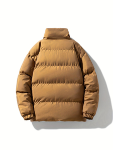Abrigo acolchado informal para hombre, cortavientos con bolsillo con cremallera, decoración con patrón de cuello levantado, chaqueta acolchada de burbujas corta para invierno 2025 - Product Image 4