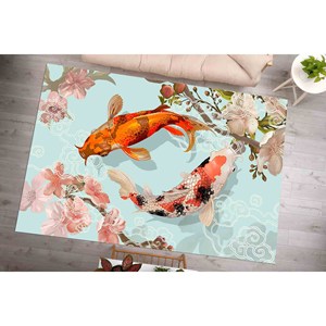 Alfombra de Chenilla con Diseño de Peces Koi Japoneses: Alfombra Estampada con Diseño Floral y Animal, Alfombra Suave No Tejida - Product Image 4