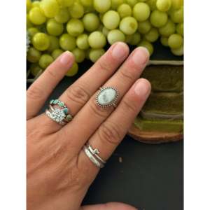 Navajo Handmade White Buffalo Gemstone <b>Ring</b> <b>with</b> Natural Stone Sterling <b>Silver</b> Boho Style Statement <b>Ring</b> Everyday Wear Size 6.5 - Product Image 2