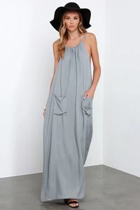 Confortable ample 100% rayonne Maxi robe tenue de plage pour les femmes vacances décontracté col rond avec poche longue dos nu Maxi robe - Product Image 6