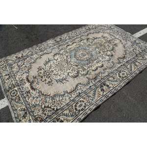 Tradicional Beige azul 5,4X8,5 pies Aubusson Vintage turco alfombra lana viscosa Patchwork para sala de estar dormitorio látex 1 pieza - Product Image 4