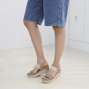 [JSHOE] Sandales compensées en cuir de vache pour femmes, talon compensé de 7 cm, bande élastique, chaussures décontractées confortables - Product Image 3