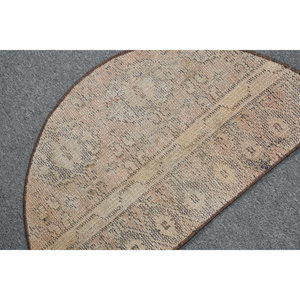 พรมขนสัตว์ตุรกีสีเบจ2.5 x 1.5ft วินเทจทำด้วยมือพื้นที่ขนาดใหญ่รูปสี่เหลี่ยมผืนผ้าสไตล์ทาบริซน้ำยางนามธรรมสำหรับโถงทางเดินของห้องวัยรุ่น - Product Image 5