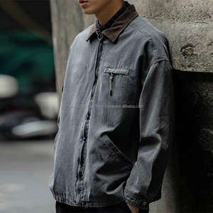 Veste en jean vintage pour homme de haute qualité avec col rabattu et fermeture éclair - Product Image 5