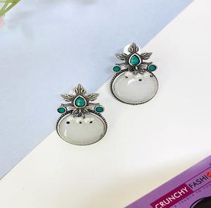 Most Popular Oxidised <b>Silver</b> White Stone <b>Stud</b> <b>Earrings</b> for Women Office Everyday Wear Fashion Jewelry Stylish Comfortable Gift - Product Image 2