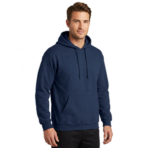 Men's <b>Navy</b> Blue Hooded Fleece <b>Sweatshirt</b> Regular Fit Casual Solid Color Pocket Hoodie Autumn Wear - Product Image 3