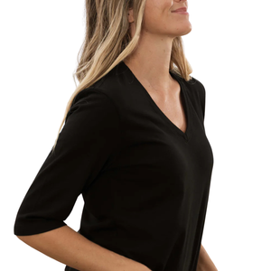 Camiseta de Manga Larga con Cuello en V para Mujer, Negra, Gruesa, 100% Algodón Orgánico de Lujo, Preencogido, Certificado GOTS, Ajuste Premium y Duradero - Product Image 6