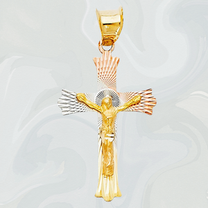 Personnalisé 14K Trois Tons Or 18K Plaqué Crucifix Jésus Croix Timbre Conception Unique Étanche Pendentif En Cristal Enfants Chrétiens - Product Image 6