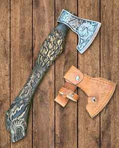 Hache viking haut de gamme en acier à haute teneur en carbone forgé à la main avec gravure manuelle, pour l'extérieur, avec étui en cuir fin - Product Image 4