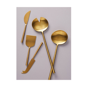 hot sale Salad Server For Serving The Salad gold plating matte New <b>Metal</b> Flatware In Wholesale Price New Cutlery Spoon And Fork - Product Image 6