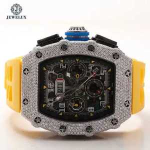 Lujo Hip Hop Square Moissanite Diamond Watch Iced VVS Stones Yellow Rubber Band Movimiento de cuarzo Diseño analógico Premium - Product Image 1