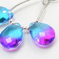 Exquisitas Cuentas de Cuarzo Hidroglass Facetadas en Forma de Lágrima, Bicolor, 16x12mm, Par a Juego, Orificio de 0.50mm, Rosa y Azul, Suministro para Pendientes