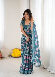 Georgette léger imprimé floral Saree extensible impression numérique parfait pour toutes les occasions - Product Image 4