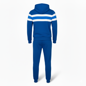 ชุดวอร์มผ้าฟลีซแบบมีฮู้ดและกางเกงจ๊อกเกอร์มีซิปเต็มตัวสำหรับผู้ชายผ้าคอตตอนผสมสีฟ้าลายทางแบบสปอร์ตตัดกัน - Product Image 4