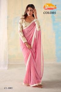 El último diseñador Heavy Georgette Silk Weaving Plain And Rich Pallu Border Saree - Product Image 2