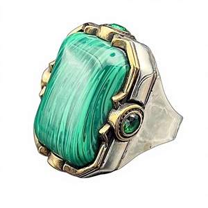 Large Square <b>Silver</b> Malachite Gemstone <b>Ring</b> for <b>Men</b> Unique Sterling <b>Silver</b> Jewelry Gift for Him on Fathers Day - Product Image 1