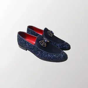 Luxury Velvet Men's Slip On Oxfords Party Loafers Tuxedo Shoes Gold Buckle  Blue