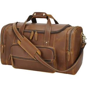 Sac polochon fourre-tout en cuir marron à la mode de style occidental pour voyage sac de nuit unisexe spacieux 23 pouces - Product Image 1