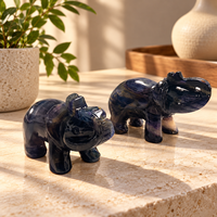 Figurine d'éléphant en fluorite de 9 cm, sculptée, polie, cristal violet bleu, pour la décoration intérieure et les collectionneurs de cristaux