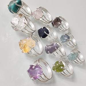 Bague pour femme en pierre brute, turquoise naturelle, tourmaline, aquamarine, pierre précieuse, bijoux statement, bague en argent sterling 925 - Product Image 2