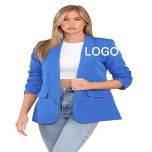 Alta calidad por encargo de cuero genuino mujeres Blaster señoras bombardero Blazer largo botón bordado pana de punto - Product Image 5