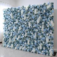 Blauw-witte bloemenwand achtergrond, bloemen bruiloft foto achtergrond, kunstbloemen paneel, opgerolde uitvoering, ceremonie, receptie, evenement decoratie