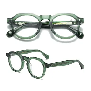 Figroad 2024 High Quality Retro Optical Frame Spring Hinges Optical Frames Round Acetate Spectacle Eyeglass