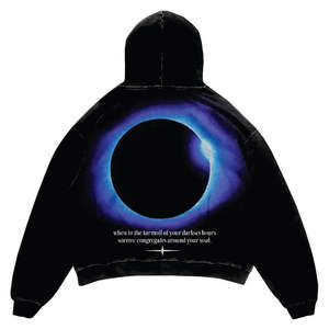 Sweat-shirt à capuche surdimensionné noir imprimé Eclipse Streetwear Sweat-shirt graphique unisexe Style vintage Pull à capuche tendance Hip Hop - Product Image 1