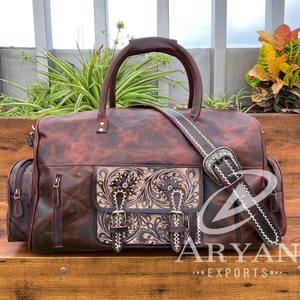 Bolsa de lona grande de cuero de búfalo de grano completo y mecanizado a mano, bolsa de equipaje de noche de cuero genuino, bolsas de viaje de fin de semana para Unisex - Product Image 1